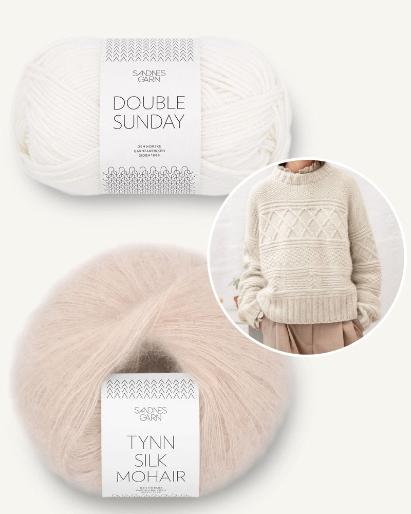 Guernsey Pullover aus Double Sunday und Tynn Silk Mohair weiss