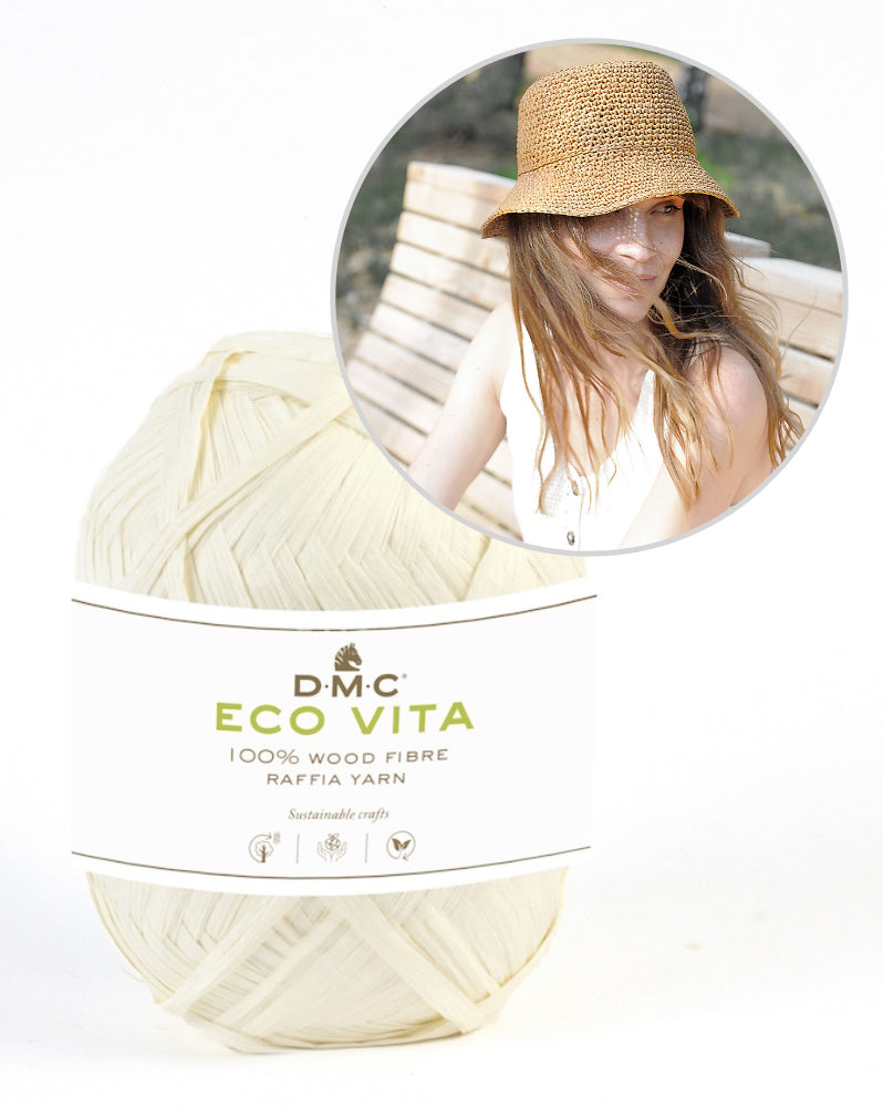 Cambodia Hat | hæklet hat med bred skygge i Eco Vita Raffia