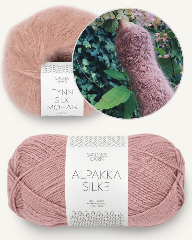 Rosewood Mist Handwarmers von Laetitia von Marées mit Alpakka Silke und Tynn Silk Mohair von Sandnes Garn 4