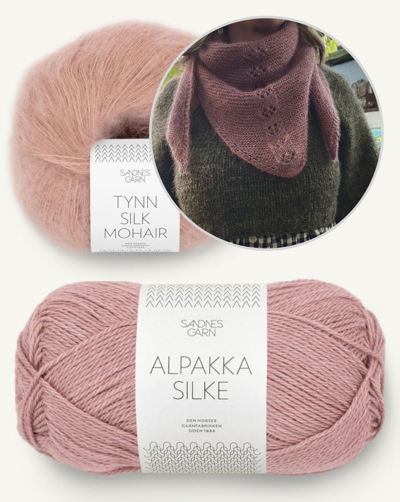 Rosewood Mist Shawl | Blütenmuster Tuch mit Alpakka Silke und Tynn Silk Mohair von Sandnes Garn