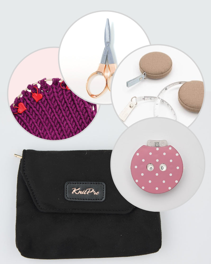 Zubehör Set - love | bezaubernde Strickaccessoires im Set mit Tasche