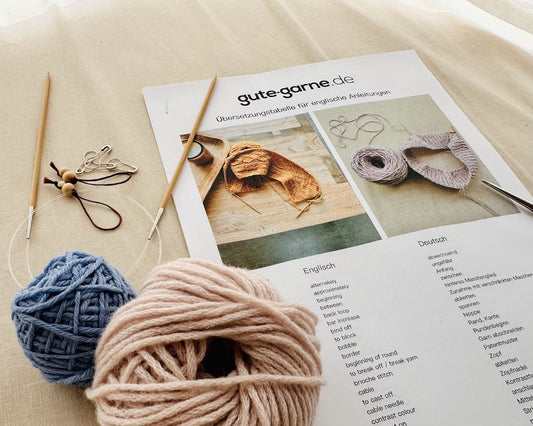 Übersetzungstabelle aller englischer Strickbegriffe