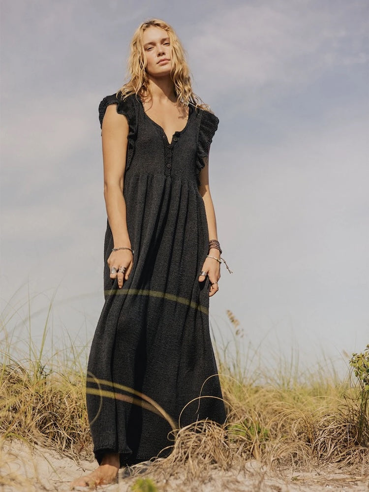 Lola Dress | Maxikleid mit Rüschenärmeln aus Line von Sandnes Garn