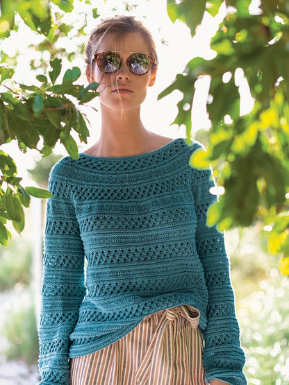 Schilfpullover | Strukturmusterstreifen aus Mandarin Petit von Sandnes Garn
