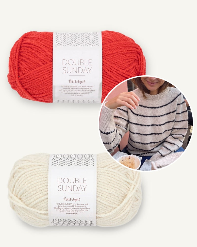 PetiteKnit Festival Sweater mit Double Sunday in whipped cream und poppy