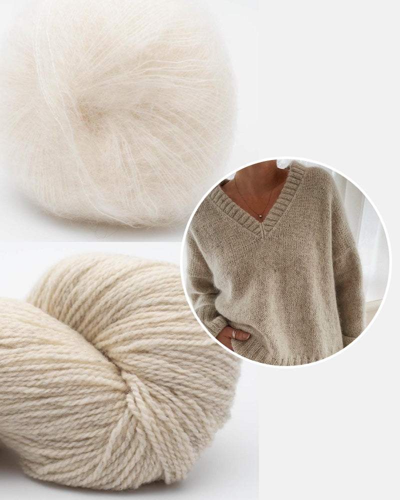 Caidree Harlow Sweater V-Neck aus Semilla Pura und Silky Kid naturmeliert