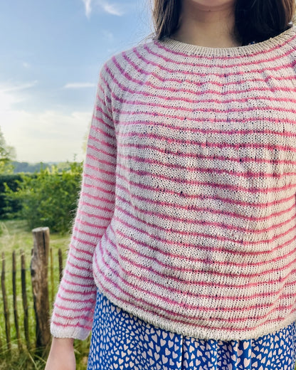 Sommerstreifen Pullover | bløde striber i Tynn Line og Tynn Silk Mohair fra Sandnes Garn