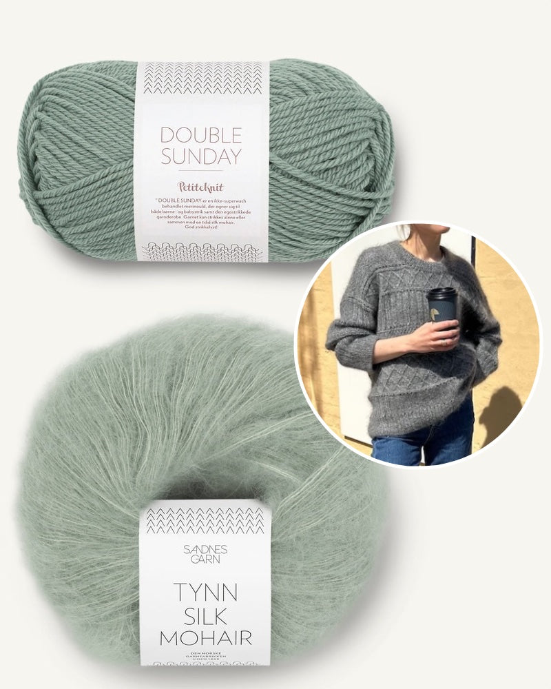 PetiteKnit Ingrid Sweater gestrickt mit Double Sunday und Tynn Silk Mohair eucalyptus