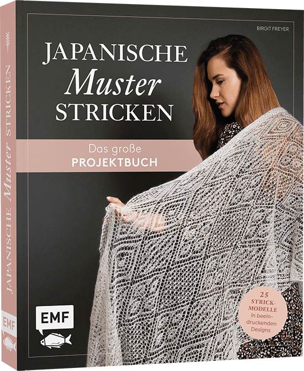 Japanische Muster Stricken - Das große Projektbuch EMF Verlag, Titelmodell feines weißes Tuch