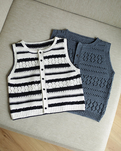 Let's Go Vest | Vest with textured-pattern stripes in Line yarn by Sandnes Garn