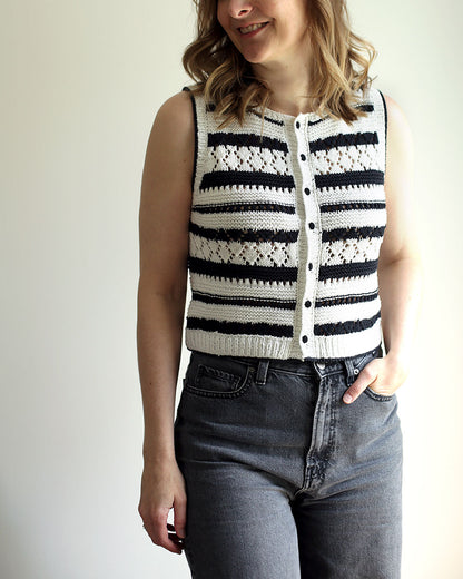 Let's Go Vest | Vest with textured-pattern stripes in Line yarn by Sandnes Garn