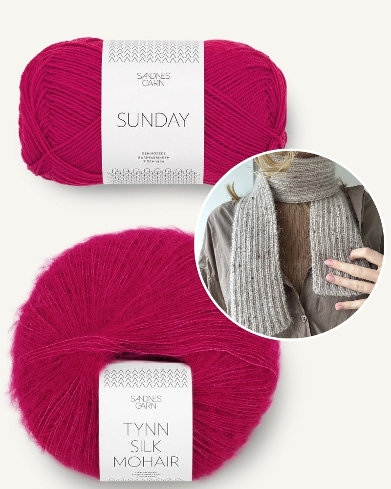 LeKnit Note Rib Scarf mit Sunday und Tynn Silk Mohair von Sandnes Garn jazzy pink