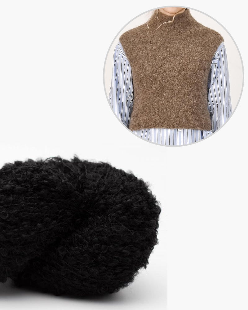 Garnpaket für den Pippa Pullunder mit Kremke Soul Wool Boucle in der Farbe schwarz