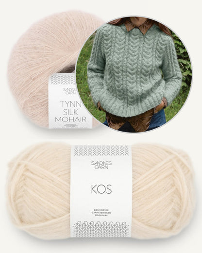 Alba Sweater | fluffy soft cable pattern made from Kos and Tynn Silk Mohair by Sandnes Garn