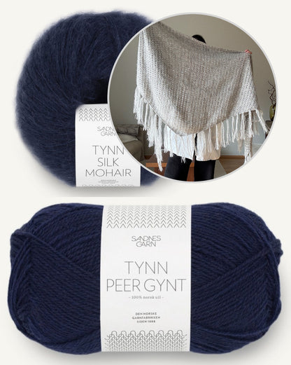 Aneo Shawl | zartes Tuch mit Fransen aus Tynn Peer Gynt und Tynn Silk Mohair von Sandnes Garn