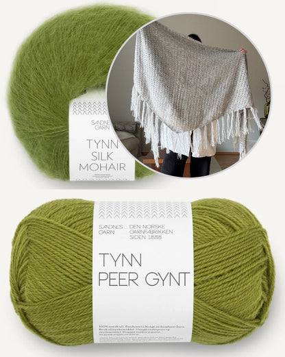 Aneo Shawl | zartes Tuch mit Fransen aus Tynn Peer Gynt und Tynn Silk Mohair von Sandnes Garn