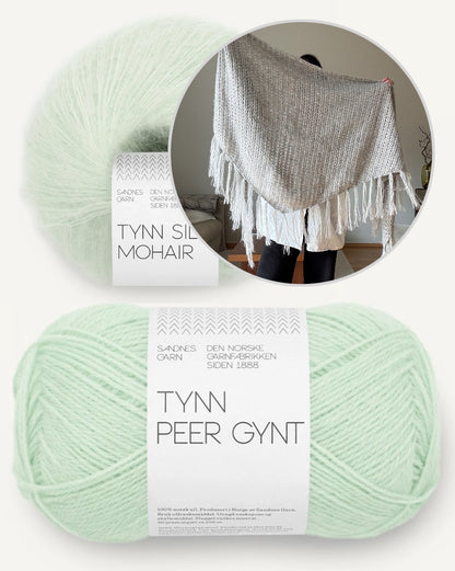 Aneo Shawl | zartes Tuch mit Fransen aus Tynn Peer Gynt und Tynn Silk Mohair von Sandnes Garn