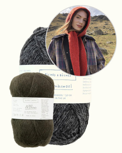 Briar Hood | romantic hooded scarf in Le Lambswool and Le Petit Silk & Mohair by Biches & Bûches