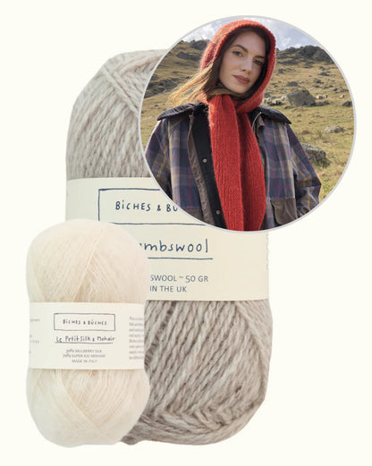 Briar Hood | romantic hooded scarf in Le Lambswool and Le Petit Silk & Mohair by Biches & Bûches