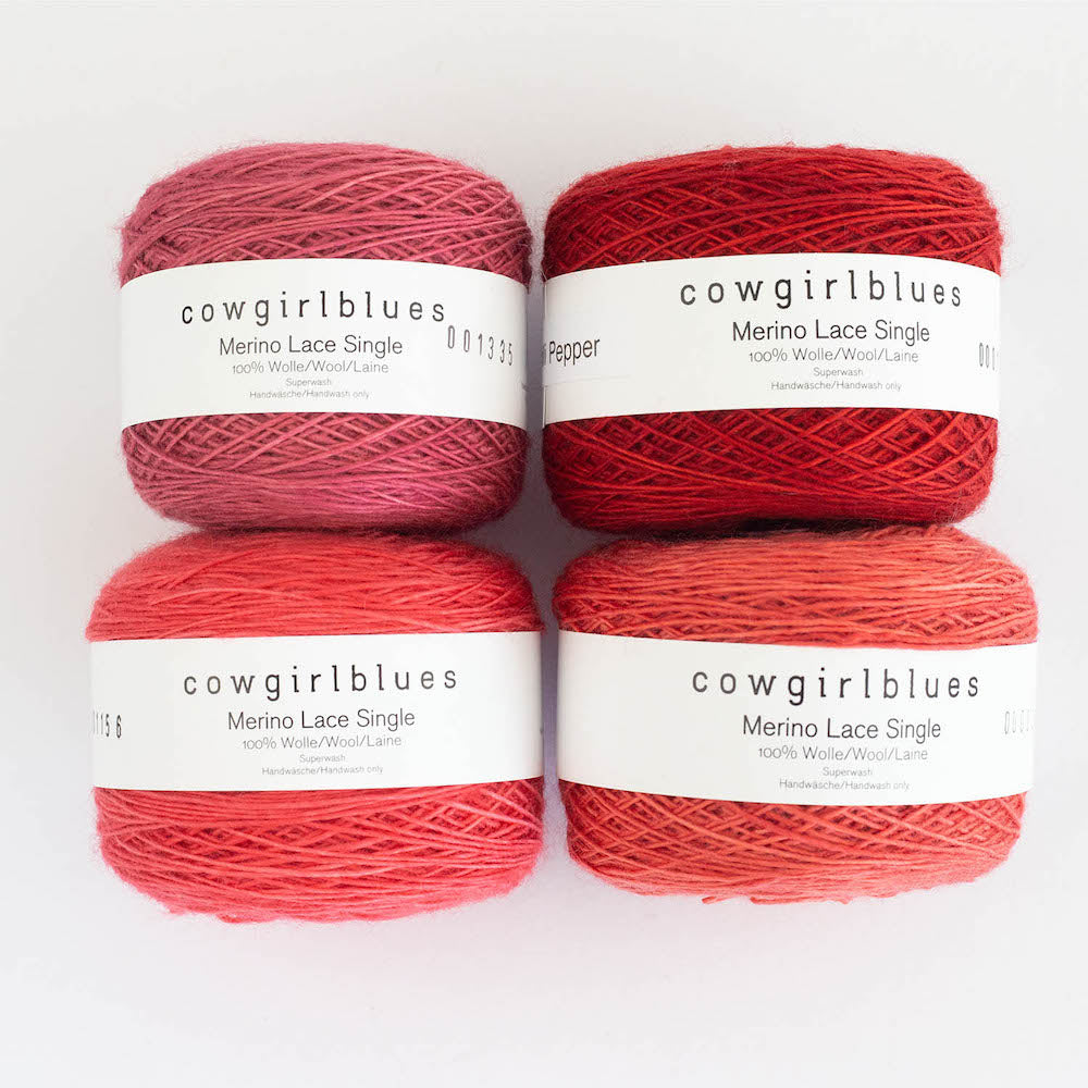Cowgirlblues, Merino Single Lace Solids, 4 Farben Rottöne