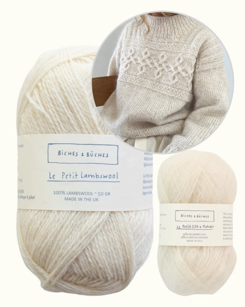 Edith Sweater | nonchalant tijdloos kabelpatroon van Le Petit Lambswool en Le Petit Silk & Mohair van Biches & Bûches