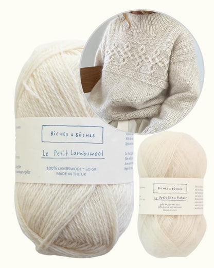 Edith Sweater | nonchalant tijdloos kabelpatroon van Le Petit Lambswool en Le Petit Silk & Mohair van Biches & Bûches