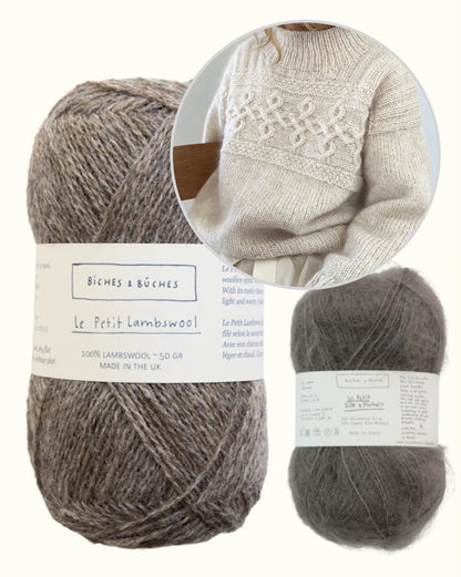 Edith Sweater | nonchalant tijdloos kabelpatroon van Le Petit Lambswool en Le Petit Silk & Mohair van Biches & Bûches