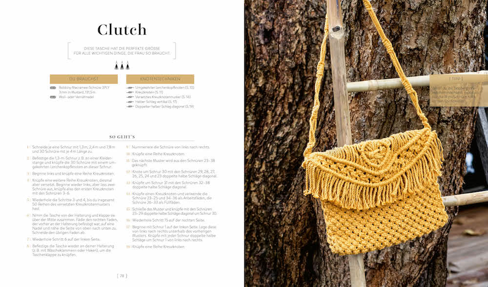 Makramee - Knüpfen, knoten, flechten, Beispielanleitung Clutch