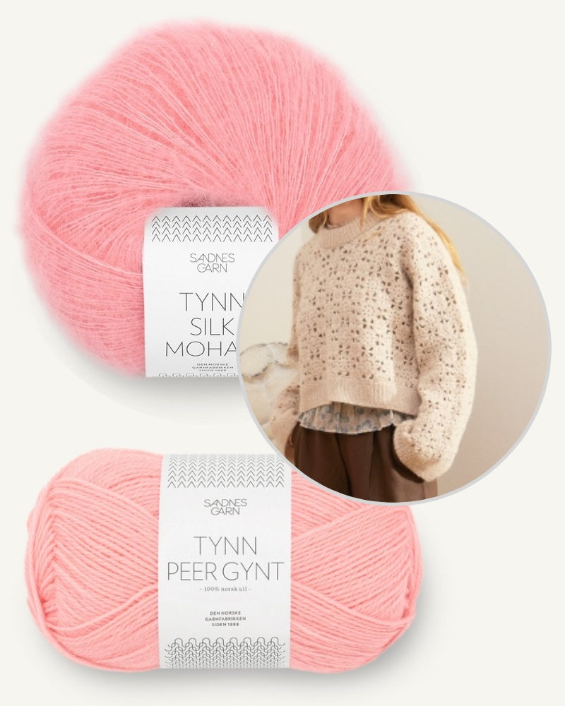 Fleur Sweater aus der Sandnes Kollektion 2403 mit Tynn Peer Gynt und Tynn Silk Mohair  blossom
