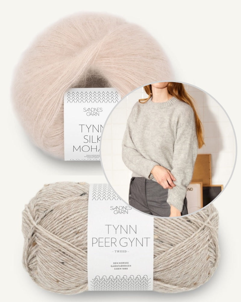 Sandnes Kollektion 2403 Heather Sweater aus Tynn Peer Gynt und Tynn Silk Mohair in der Farbe graubeige tweed