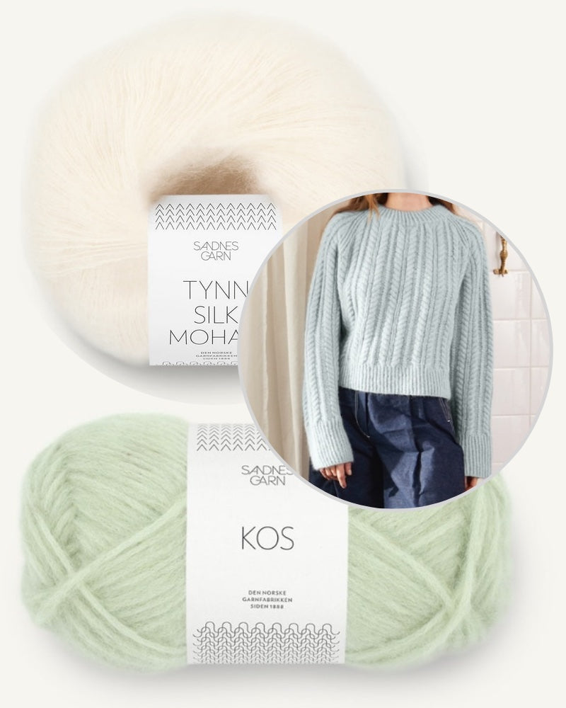 Kaja Sweater aus der Sandnes Kollektion 2403 mit Kos und Tynn Silk Mohair Farbe pistazieneis