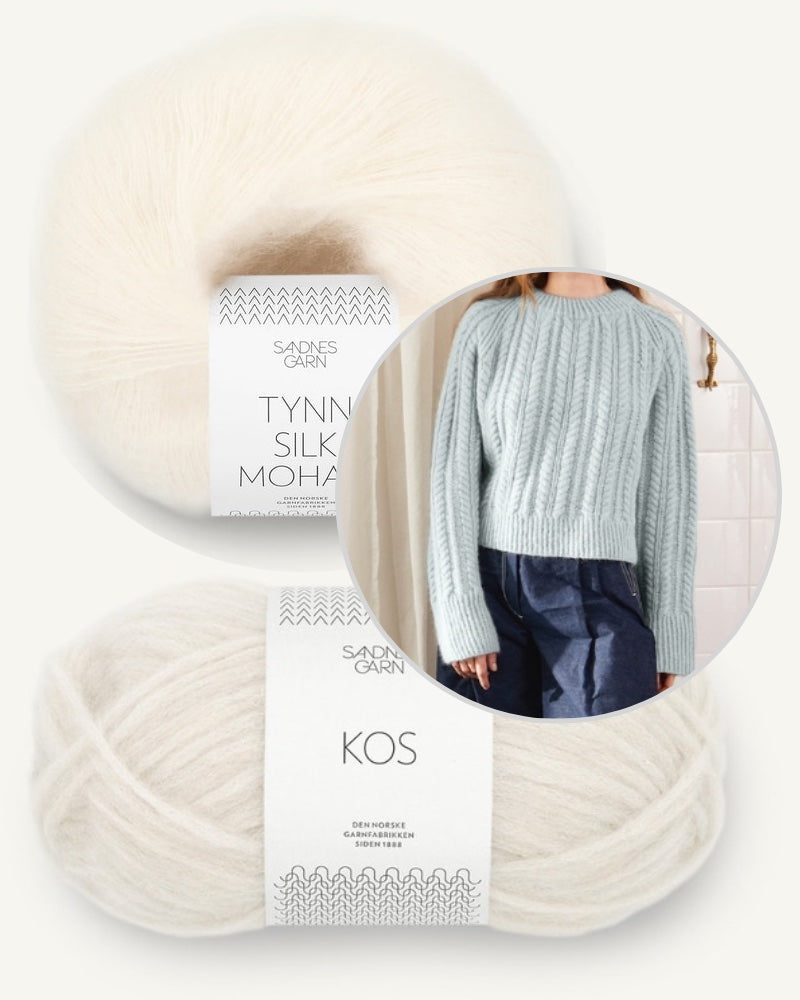 Kaja Sweater aus der Sandnes Kollektion 2403 mit Kos und Tynn Silk Mohair Farbe porzellan