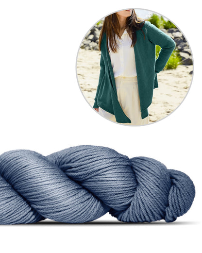 Kanshoku Cardigan | afslappet båret åben i Cheeky Merino Joy fra Rosy Green Wool