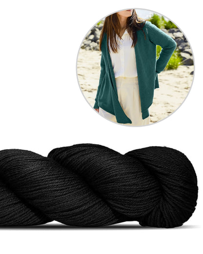 Kanshoku Cardigan | afslappet båret åben i Cheeky Merino Joy fra Rosy Green Wool