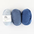 Krempe Soul Wool, Merry Merino 70 GOTS, drei Farben blau nebeneinander