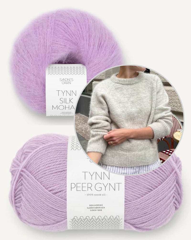 Petiteknit, Monday Sweater mit Tynn Peer Gynt und Tynn Silk Mohair von Sandnes Garn lilac