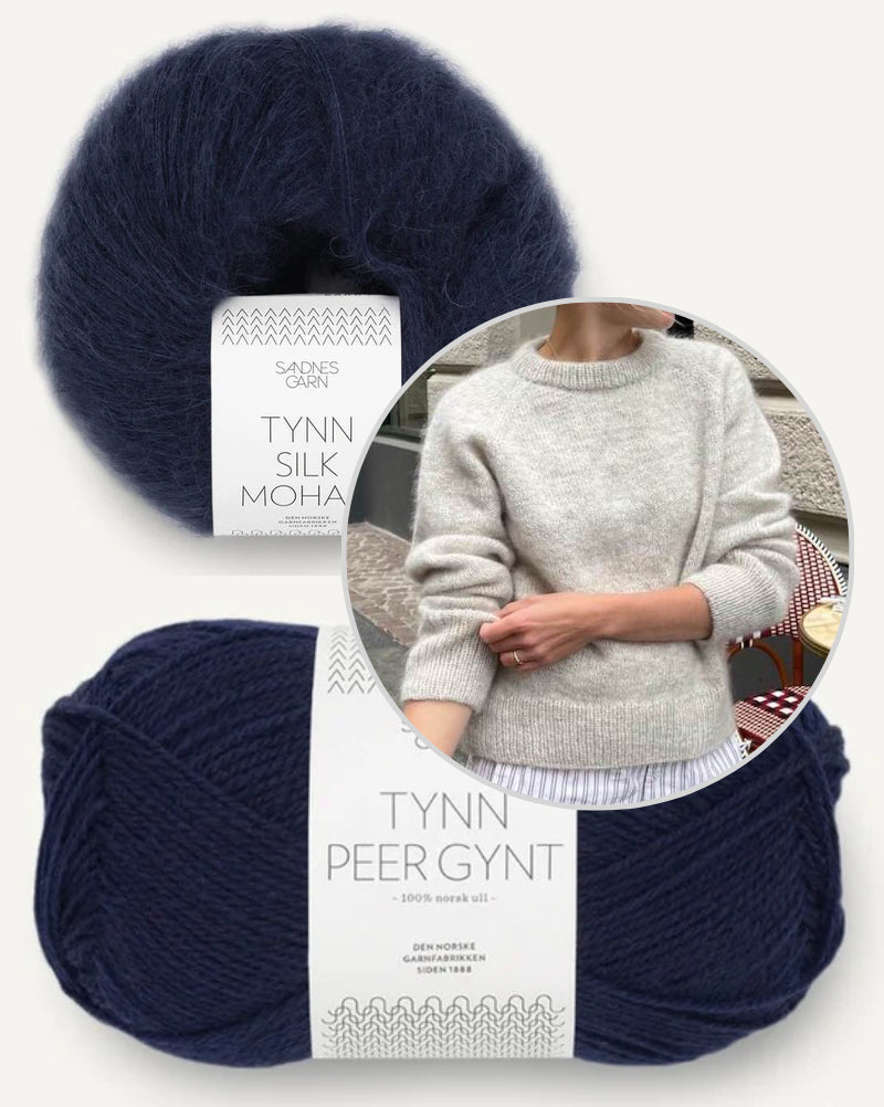 Petiteknit, Monday Sweater mit Tynn Peer Gynt und Tynn Silk Mohair von Sandnes Garn marine