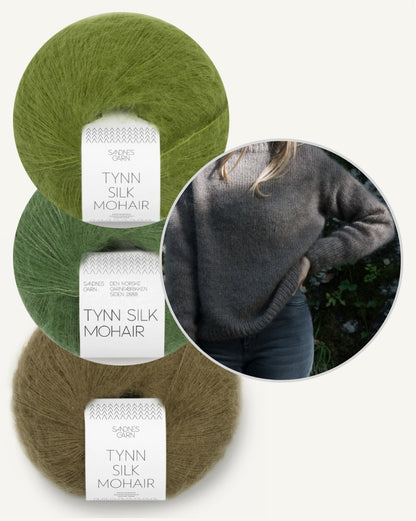 Moss Haven Sweater vin Woodlandsknits mit drei Fäden Tynn Silk Mohair von Sandnes Garn 11