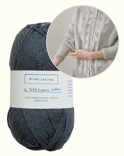 Peony Cardigan | sart mønster i Le Petit Organic Cotton fra Biches & Bûches