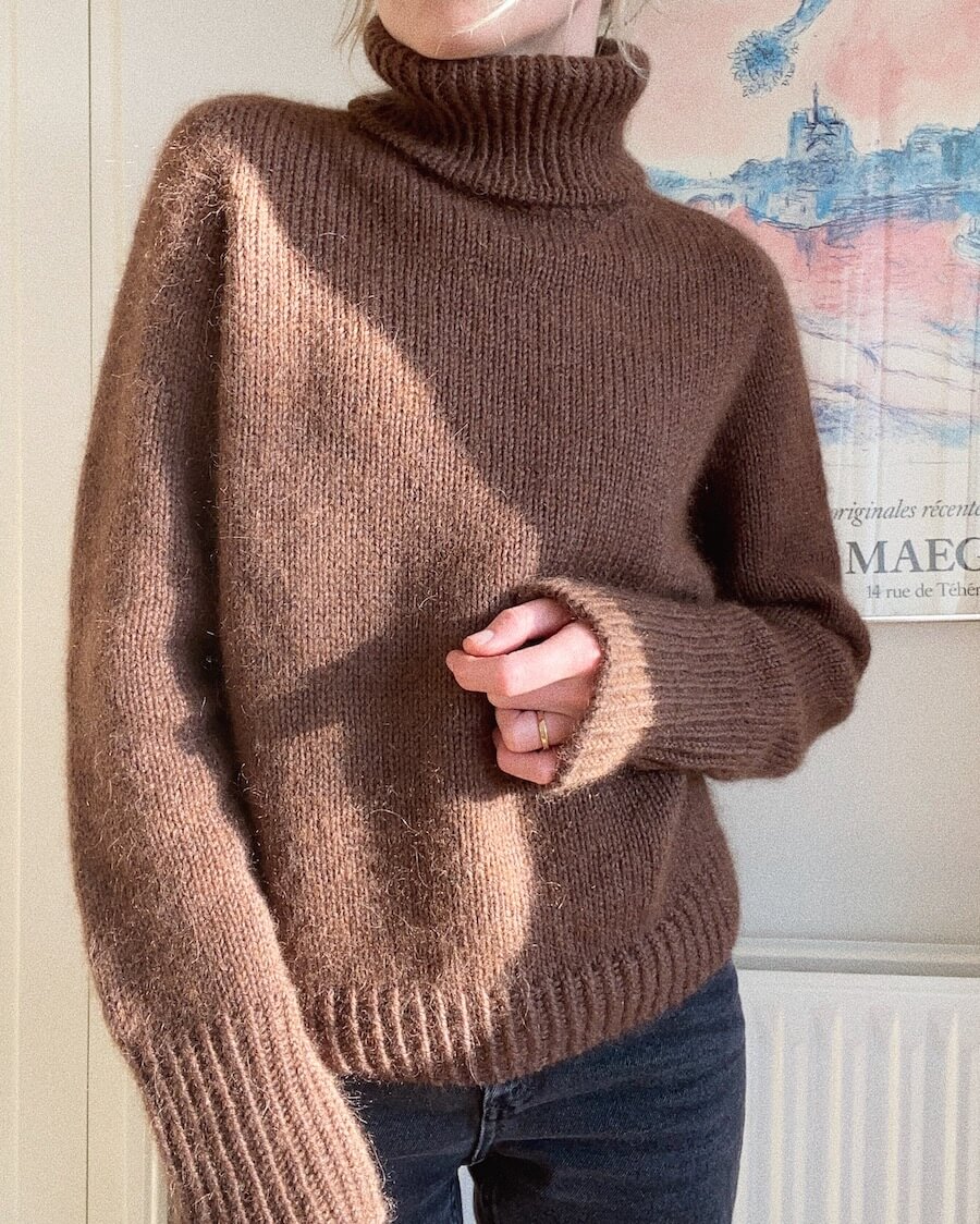 PetiteKnit Terrazzo Sweater Farbe braun Alpakka Ull mit Tynn Silk Mohair