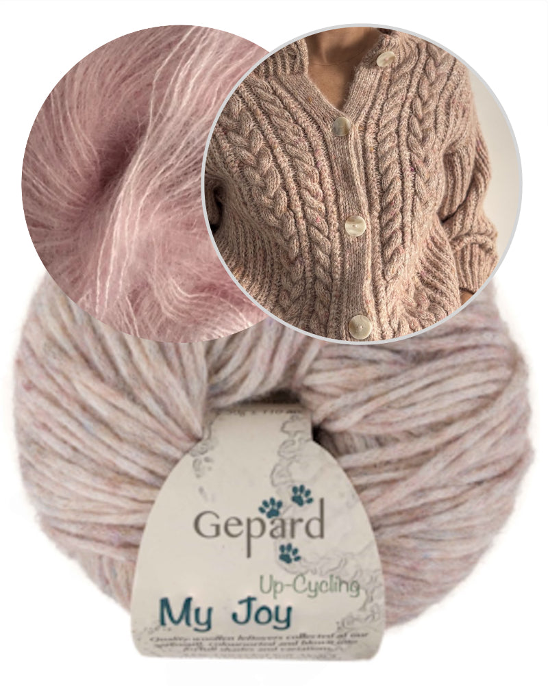 Rosebud Cardigan | fluffy blødt patentmønster i My Joy og Kid Seta fra Gepard Garn