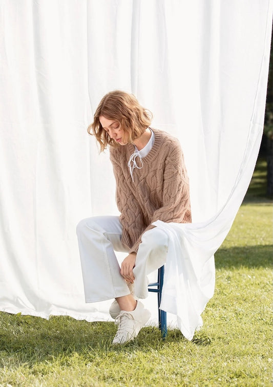 Haley-pullover | kaunis palmikkokuvio Double Sunday- ja Tynn Silk Mohair -langasta Sandnes Garnilta