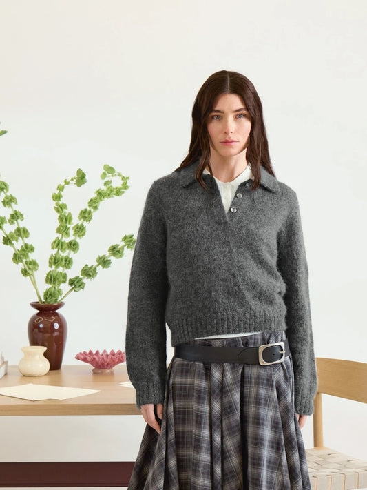Aria Sweater | feines Shirt mit Polokragen aus Alpakka Folgetrad und Tynn Silk Mohair von Sandnes Garn