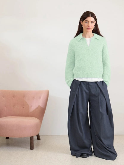 Aria Sweater | feines Shirt mit Polokragen aus Alpakka Folgetrad und Tynn Silk Mohair von Sandnes Garn