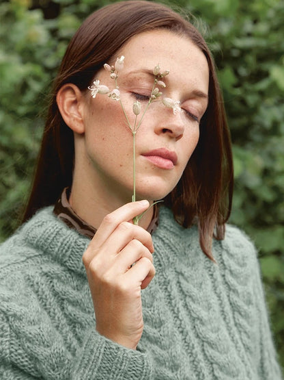 Alba Sweater | fluffy soft cable pattern made from Kos and Tynn Silk Mohair by Sandnes Garn