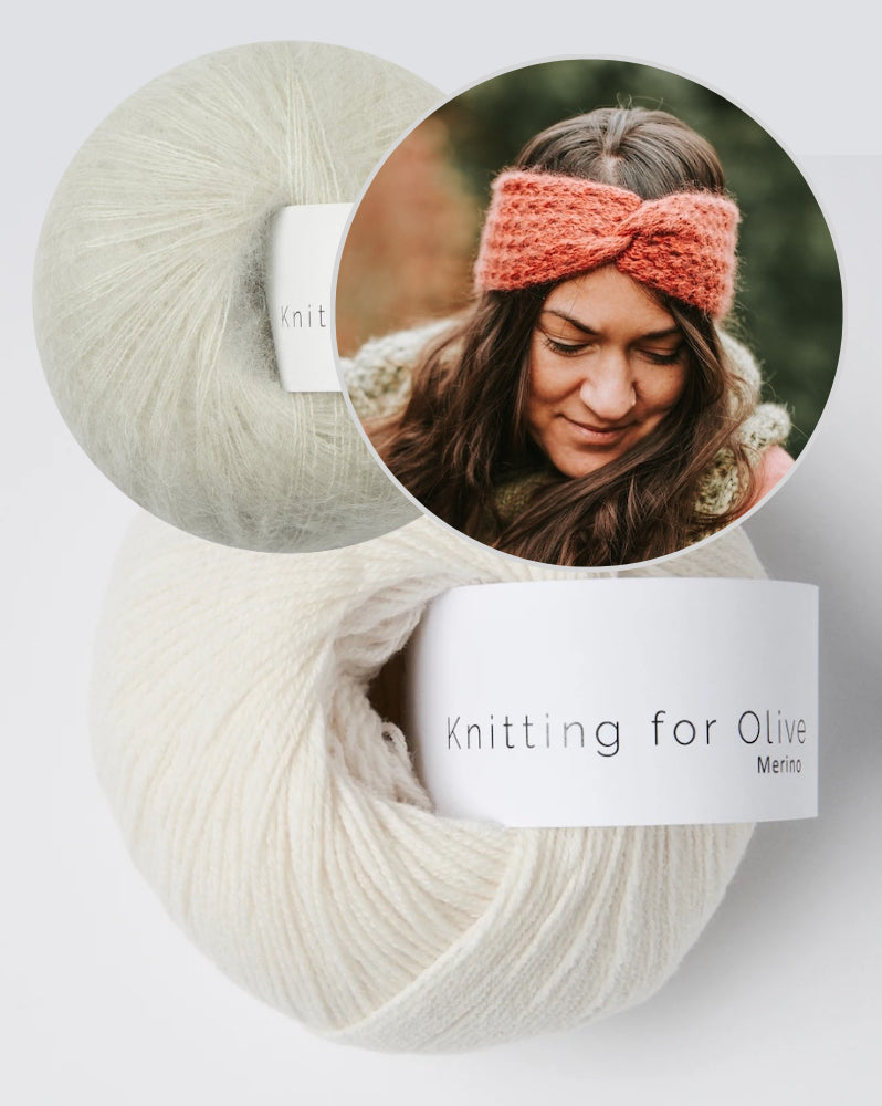 Stirnband Akina | feines Muster aus Merino und Soft Silk Mohair von Knitting for Olive