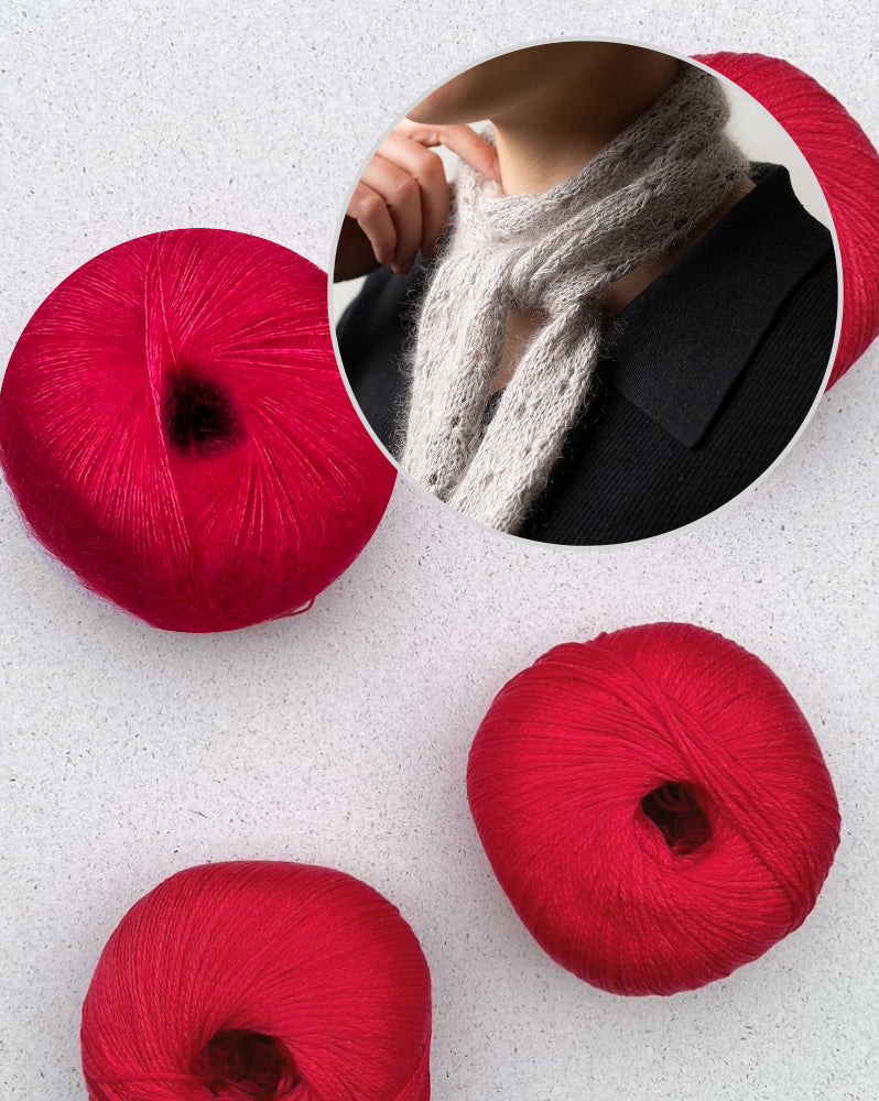 Minischal Tide Eyelets | feines Muster aus Arctic Pearl und Mohair Bliss von Pascuali