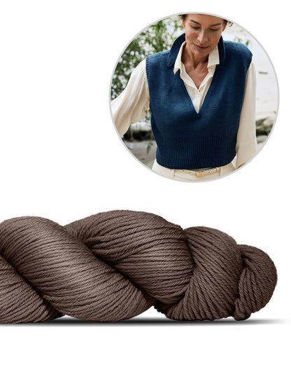 Waymark Vest | fin strikvest i Cheeky Merino Joy fra Rosy Green Wool