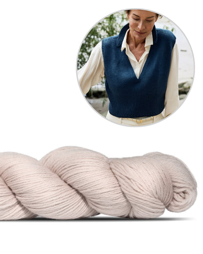 Waymark Vest | fin strikvest i Cheeky Merino Joy fra Rosy Green Wool