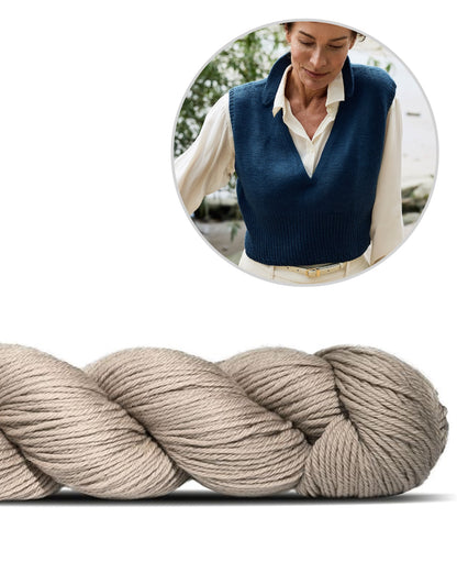Waymark Vest | fin strikvest i Cheeky Merino Joy fra Rosy Green Wool